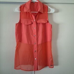 Coral Sleeveless Button-Up Blouse